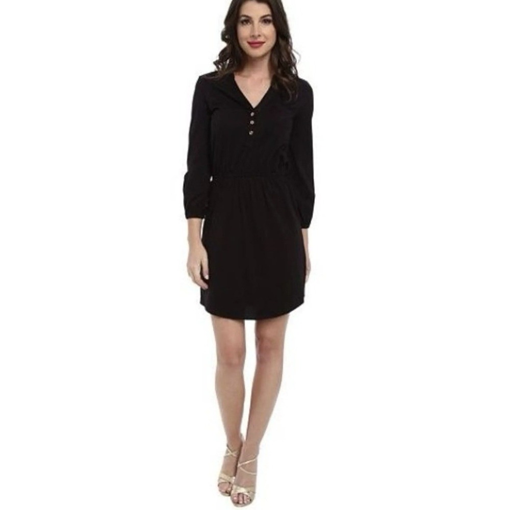 Lilly Pulitzer Beckett Shirt Dress Small Black Long Sleeve Elastic Waist Women's